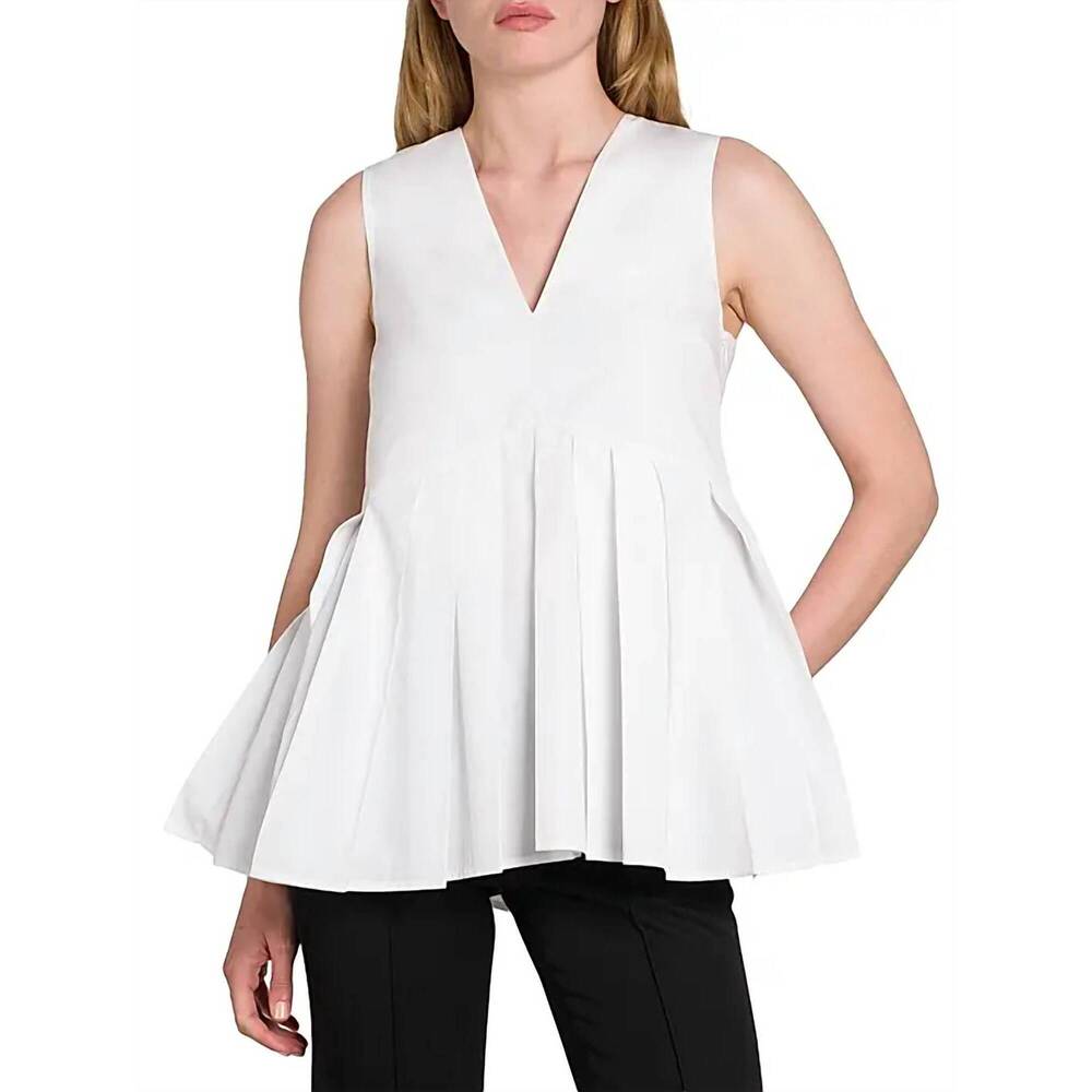 NEW JIL SANDER cotton poplin pleated top in white